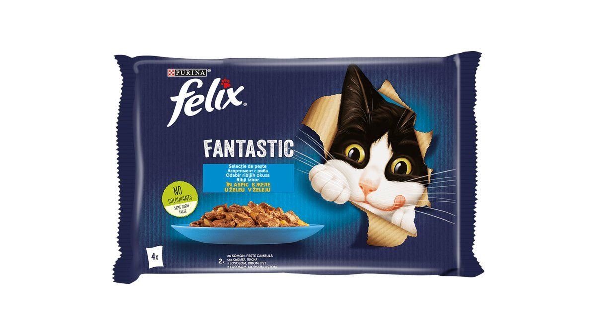 Felix Fantastic Hrana Za Mačke S Lososom U Želeu S Ribom List U Želeu 4x Vrećica 85 g