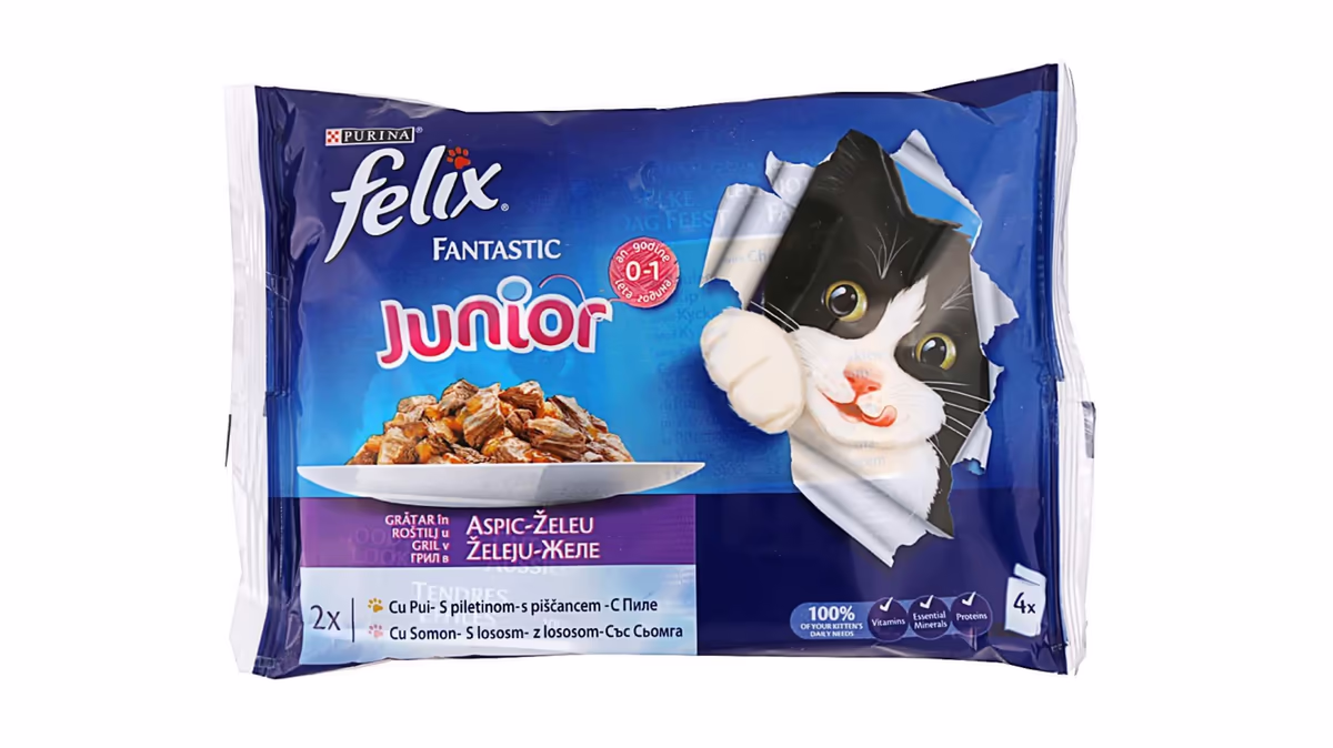 Felix Fantastic Junior Hrana za mačke piletina, losos 4x85g