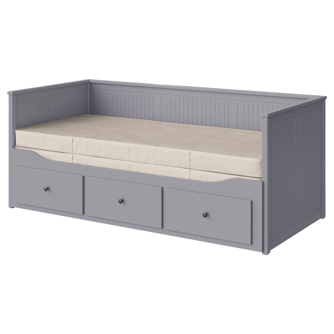 HEMNES Dnevni krevet s 3 ladice/2 madraca, siva/Vannareid vrlo tvrd, 80x200 cm
