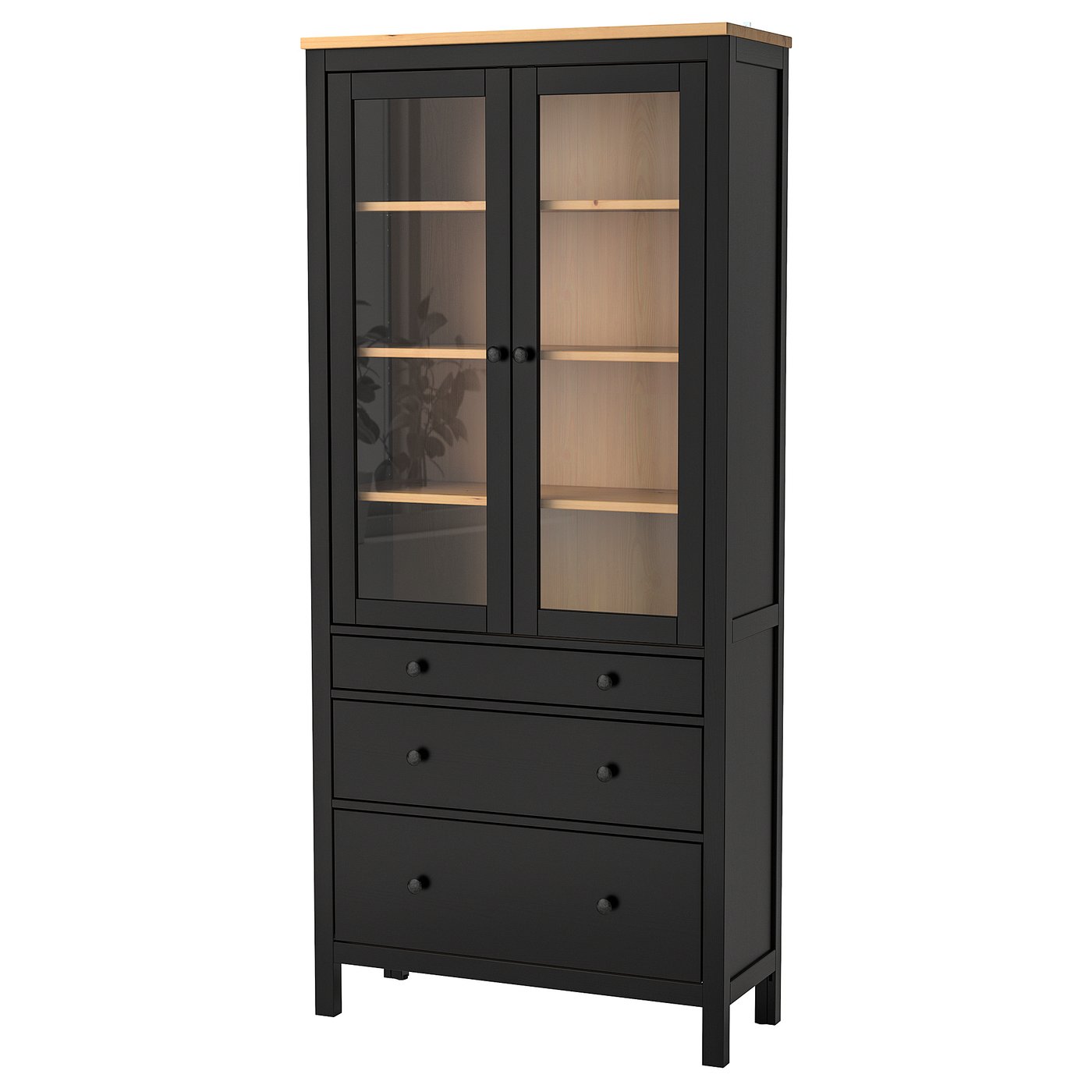 HEMNES Vitrina, 3 ladice, crno-smeđa/svijetlo smeđa, 90x197 cm