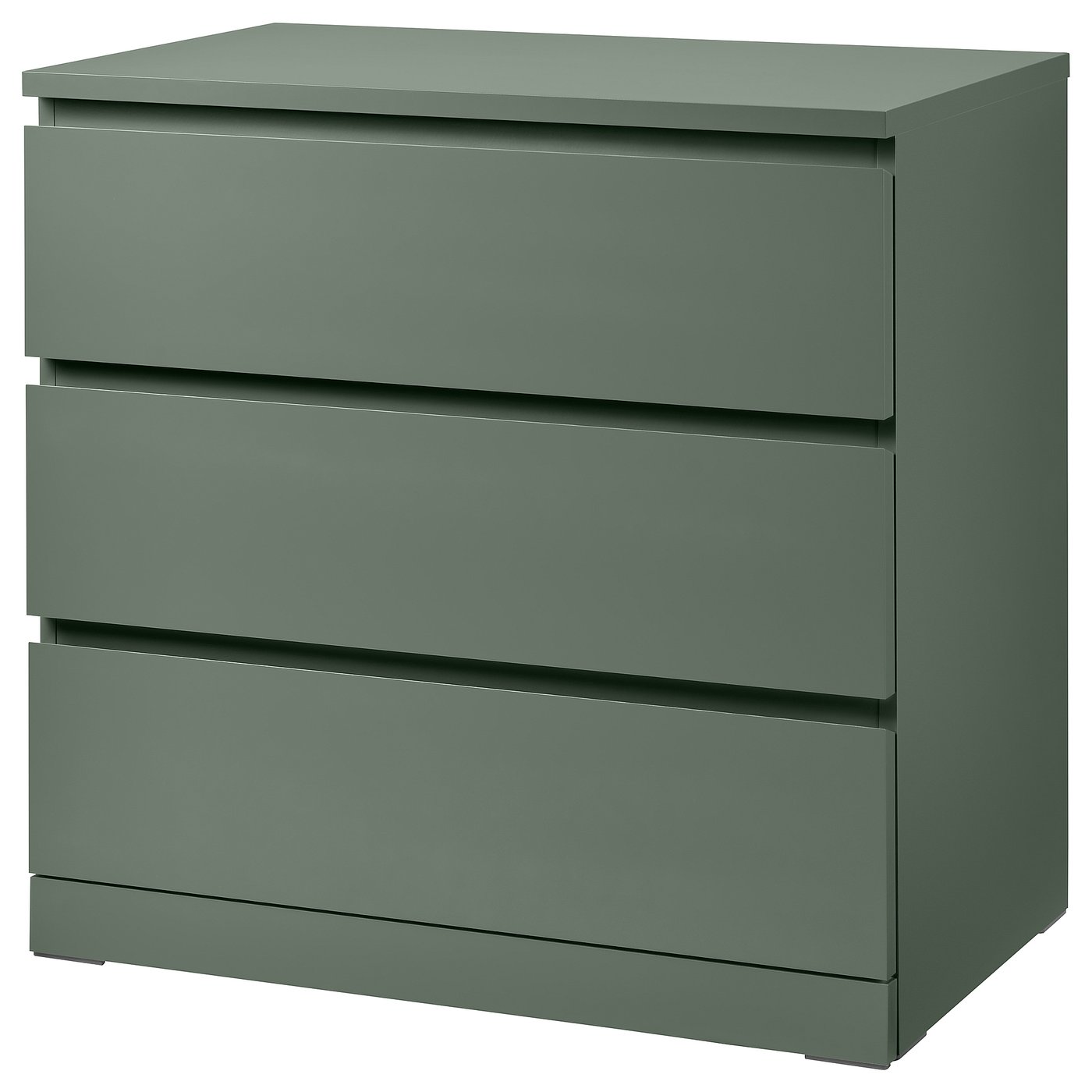 MALM Komoda s 3 ladice, sivo-zelena, 80x78 cm