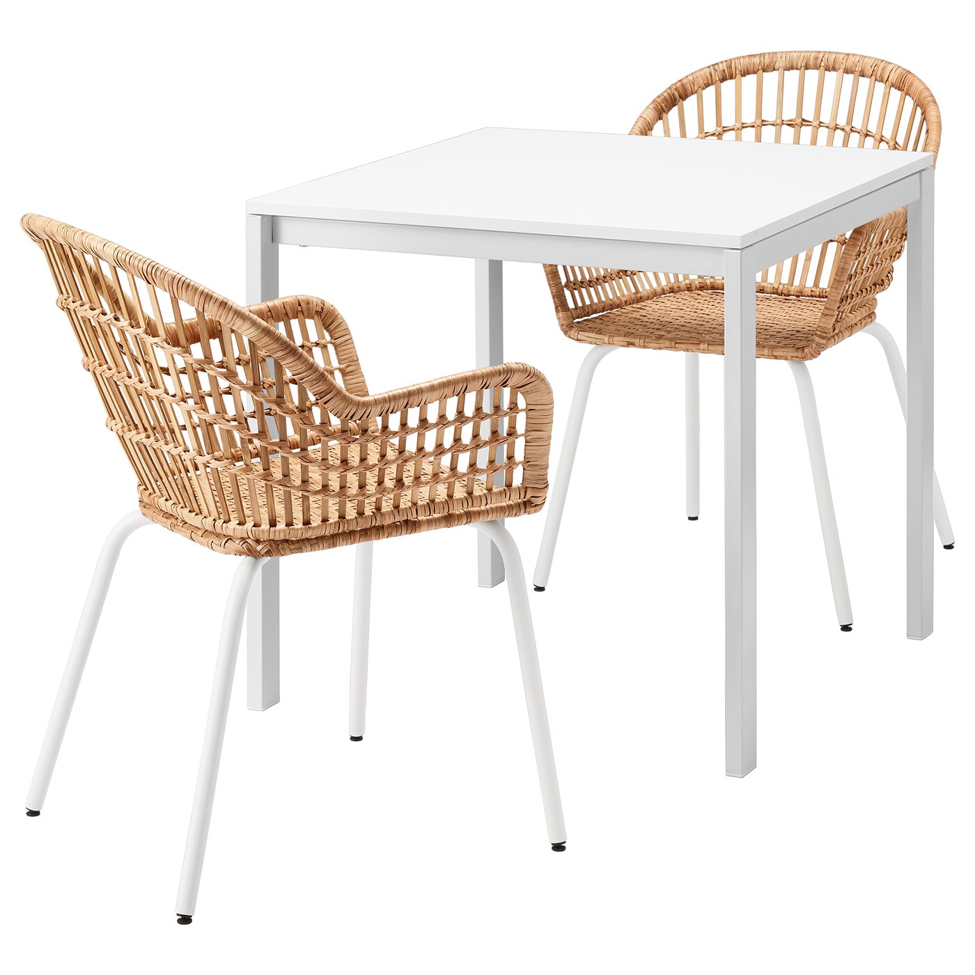 MELLTORP / NILSOVE Stol+2 stolice, bijela ratan/bijela, 75x75 cm