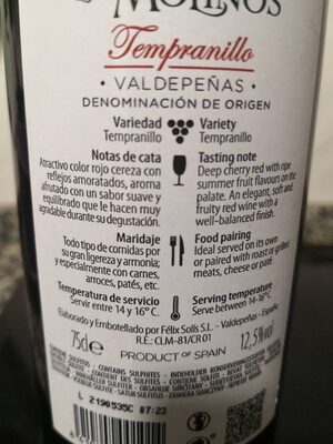 VINO LOS MOLINOS TEMPRANILLO 0,75 L