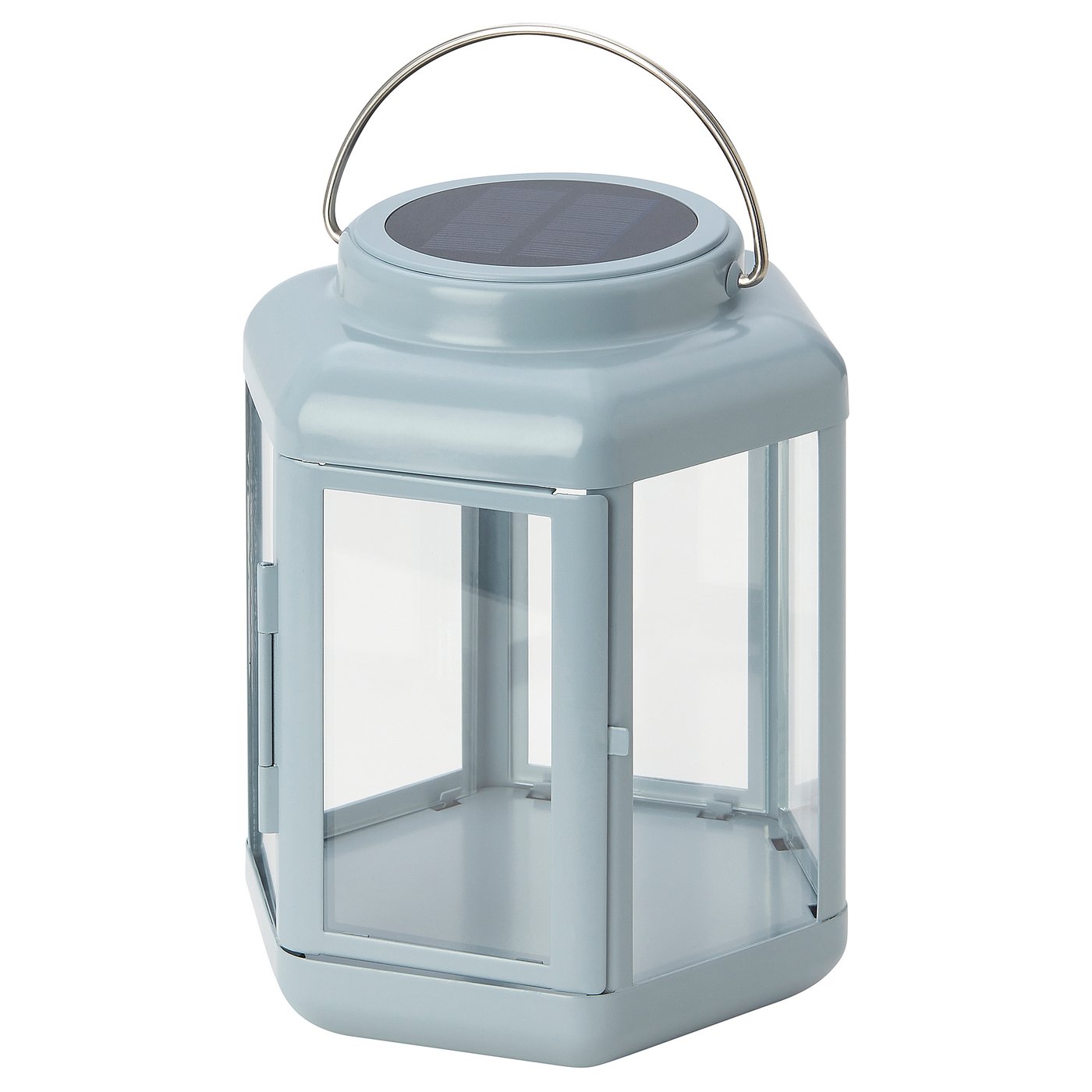 SOLVINDEN LED solarna stolna lampa, fenjer/svijetlo plava, 17 cm