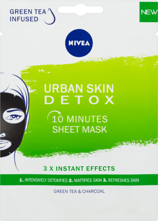 Urban Skin Detox maska za lice u maramici – zeleni čaj i ugljen, 1 kom.