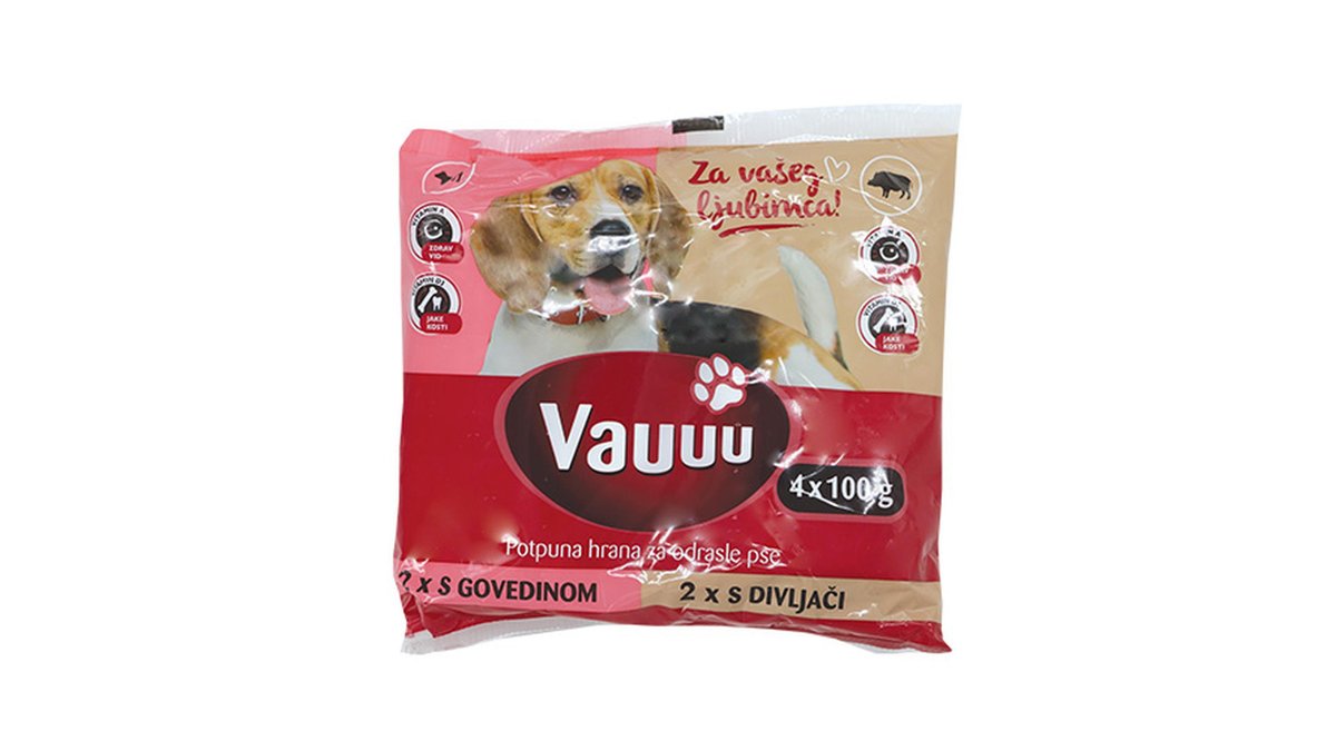 Vauuu hrana za pse govedina divljač 4x100 g