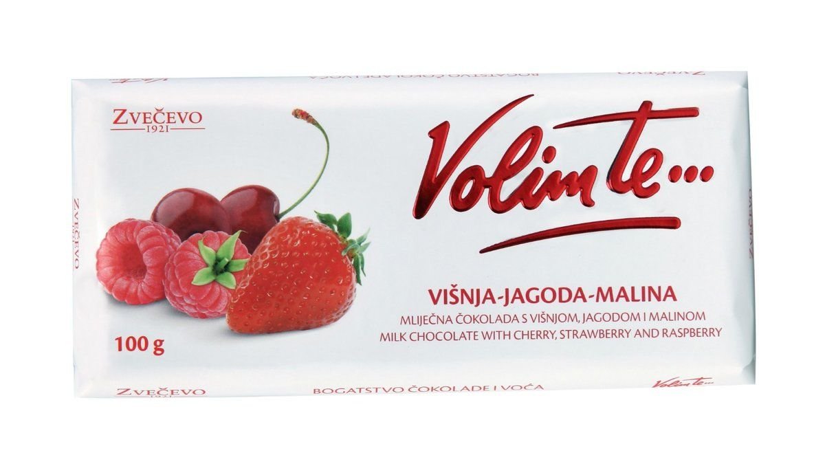 Zvečevo čokolada volim te višnja jagoda malina 100 g